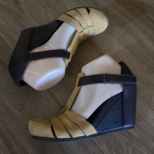 OTBT  Ripley T-Strap Wedge Pump In Mustard And Brown